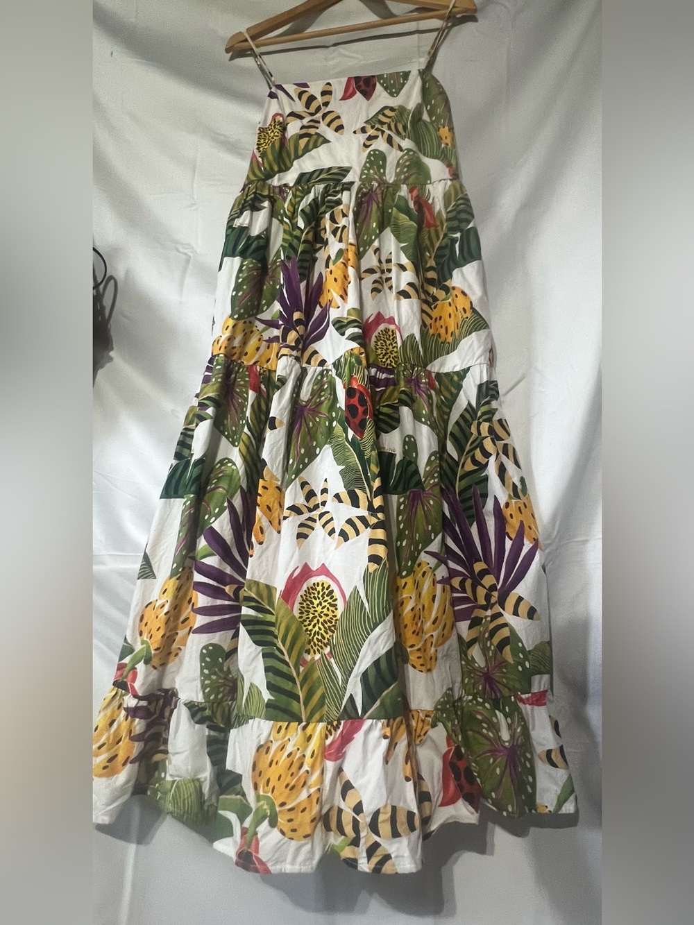 White Tropical Farm Rio Tiered Maxi dress with pockets vacation cotton natural - Picture 4 of 16